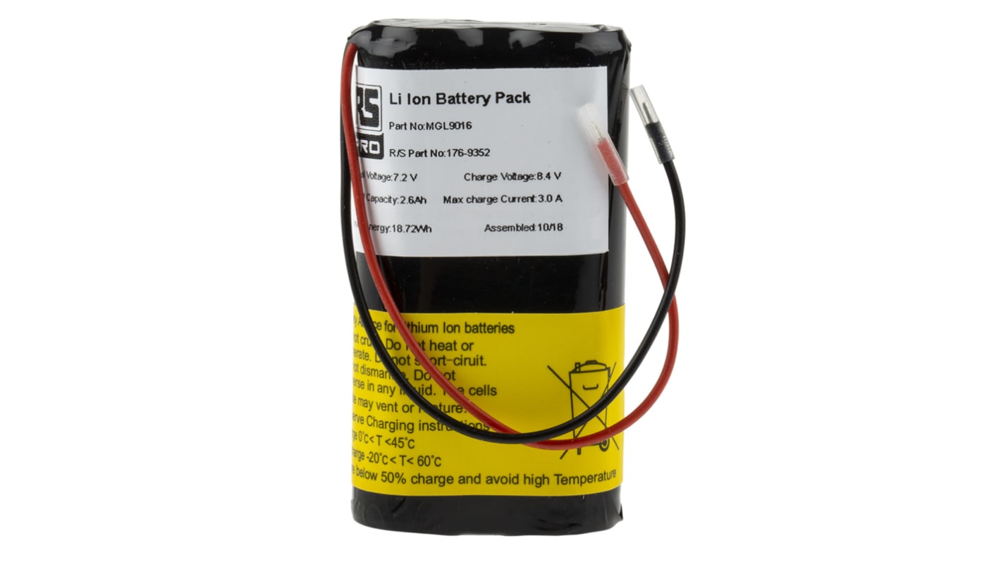 RS PRO 7.2V Lithium-Ion Rechargeable Battery Pack, 2.6Ah - Pack of 1