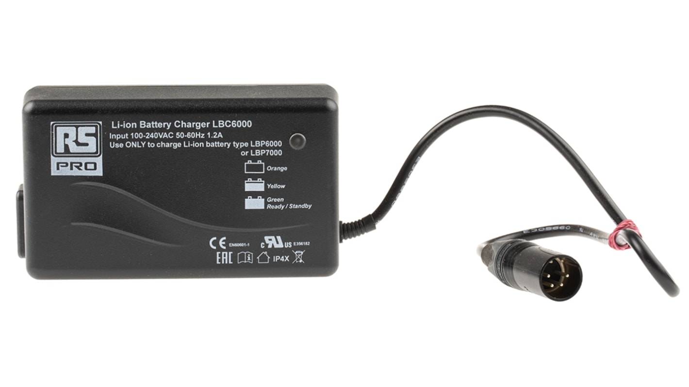RS PRO LBC6000 Akkupack Ladegerät für 1 Lithium-Ion Akkus LBP6000, LBP7000, 16.8V/3.5A-
