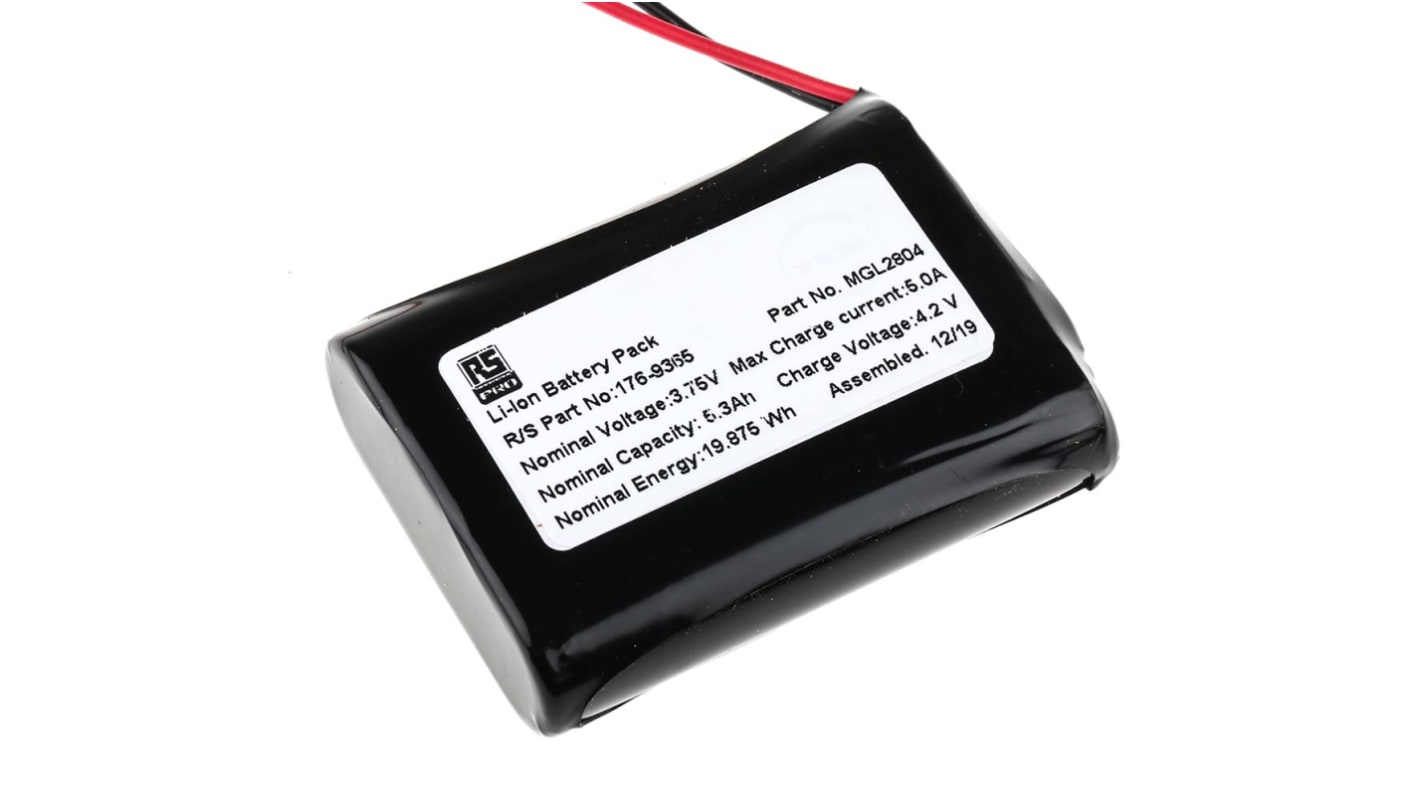 RS PRO 3.6V Lithium-Ion Rechargeable Battery Pack, 5.3Ah - Pack of 1