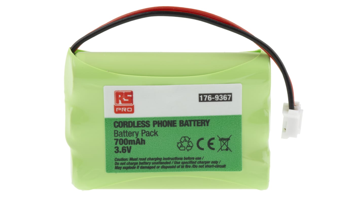 RS PRO 3.6V NiMH Rechargeable Battery Pack, 700mAh - Pack of 1