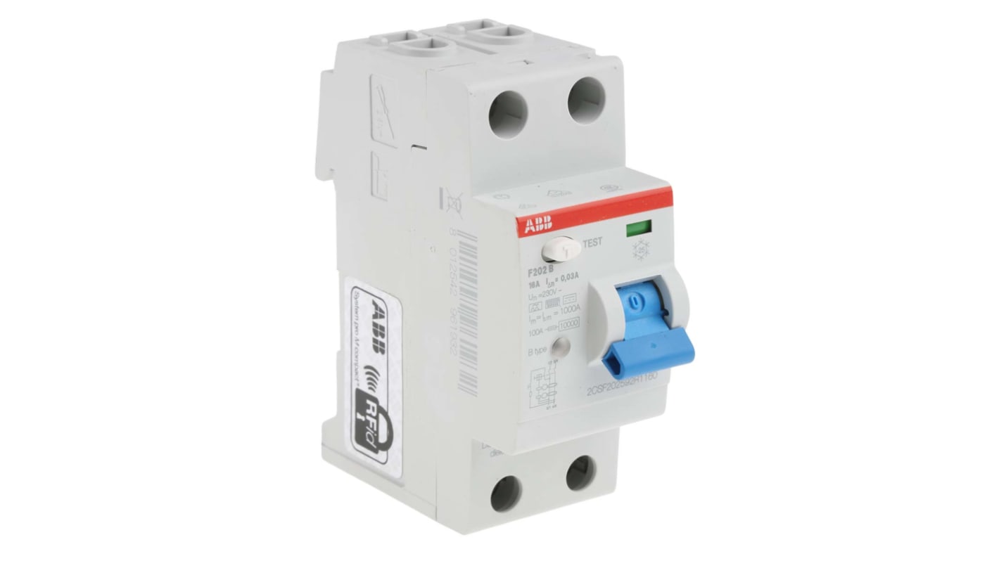 RCCB ABB F200, 2P, 16A, sensibilità 30mA, Tipo B