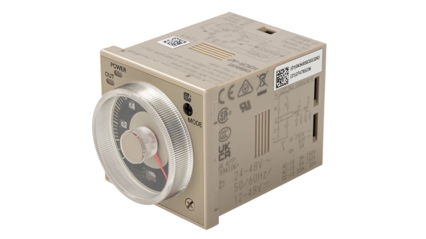 オムロン 多機能 タイマーリレー, 0.05 s → 300h, 12 → 48 V dc, 24 → 48V ac, DPDT, DINレール, H3CR シリーズ