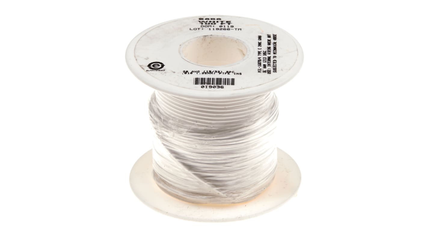 Alpha Wire Hook-up Wire TEFLON Series White 0.05 mm² Hook Up Wire, 30 AWG, 7/0.10 mm, 30m, PTFE Insulation, 5851 WH005