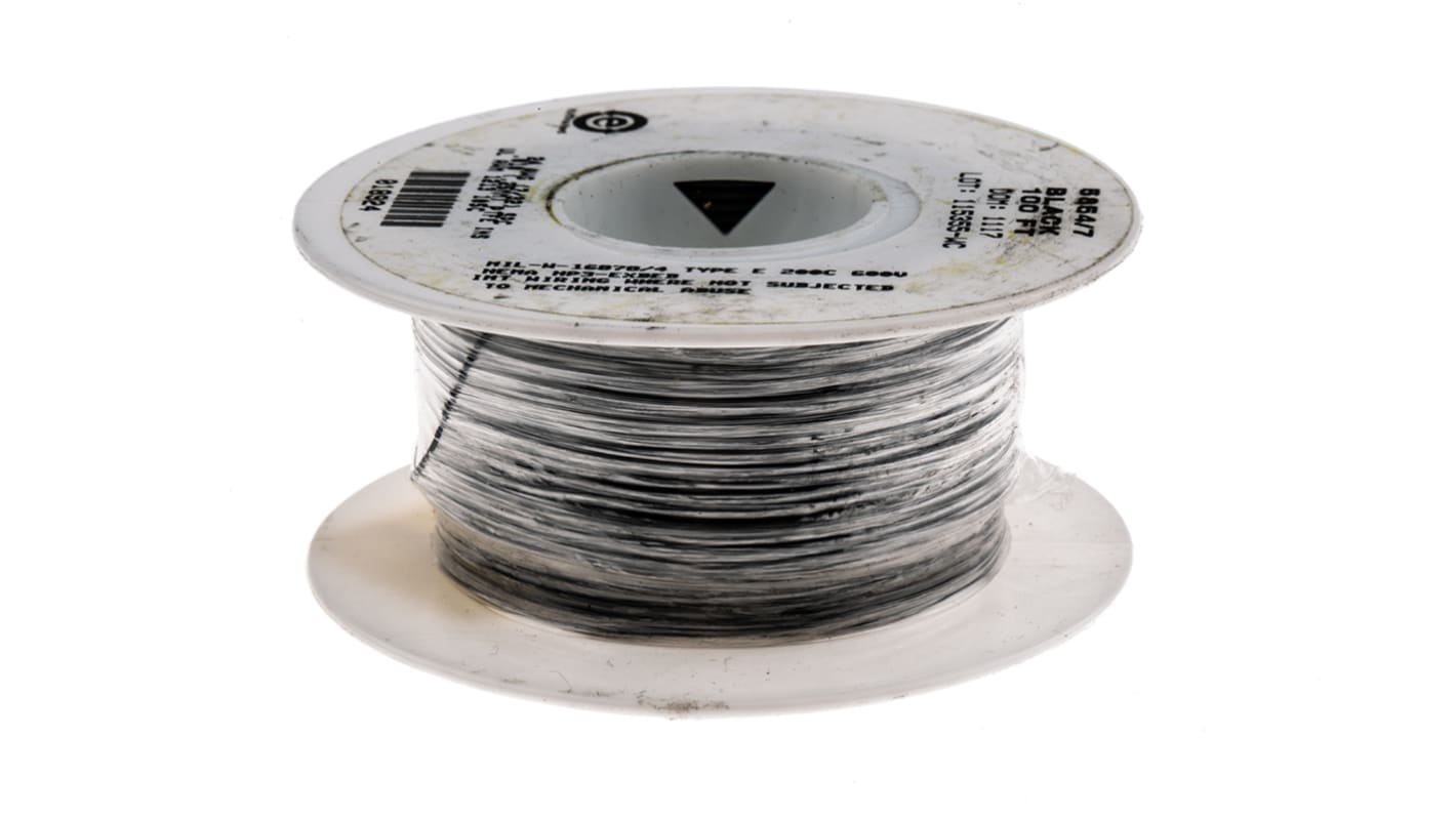 Alpha Wire 黑色电线, 0.23 mm², 30m长, 24 AWG, 600 V, 最高+200°C, PTFE绝缘, Hook-up Wire TEFLON系列