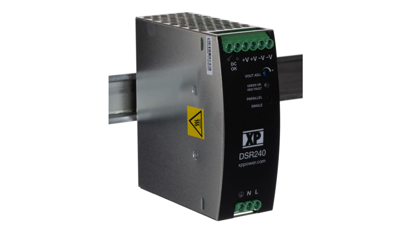 XP Power DSR240 Switched Mode DIN Rail Power Supply, 85 → 264V ac ac Input, 24V dc dc Output, 10A Output, 240W