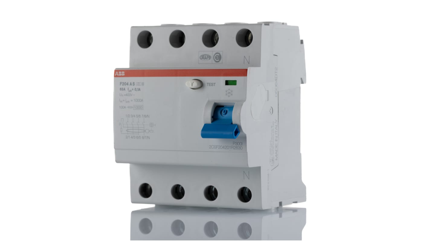 ABB F200 RCCB, 4-polig, 63A, 100mA Typ A 230/400V ac