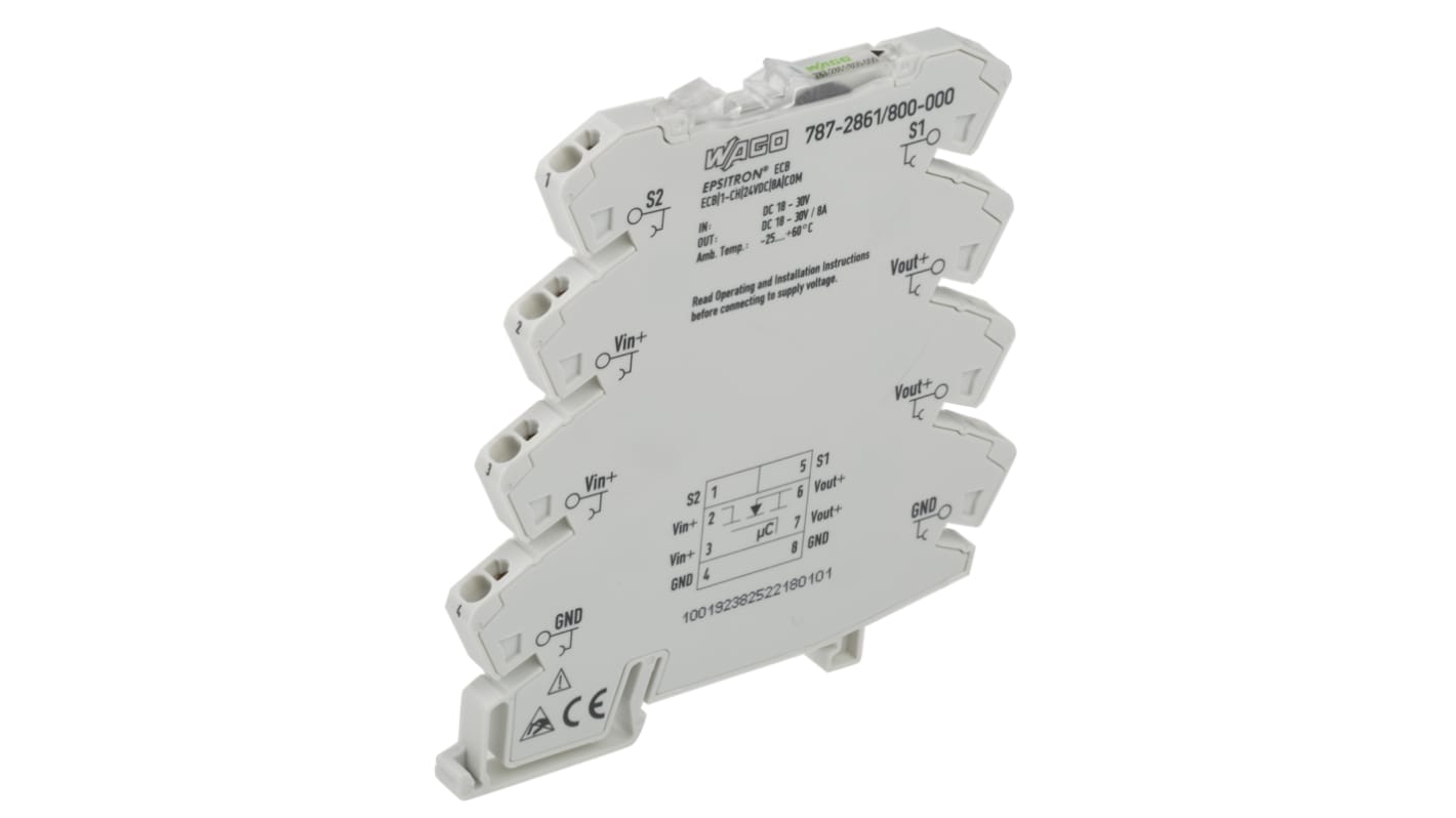 WAGO EPSITRON Electronic Circuit breaker 8A 30V 787-2861, 1 channels , DIN Rail Mount