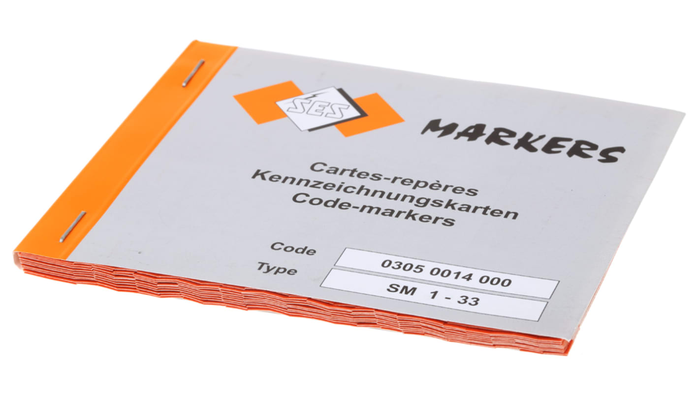SES Sterling Adhesive Cable Marker Book, Black on White, Pre-printed "1 → 33; -; A; B; C; R; S; T; U; V; W",