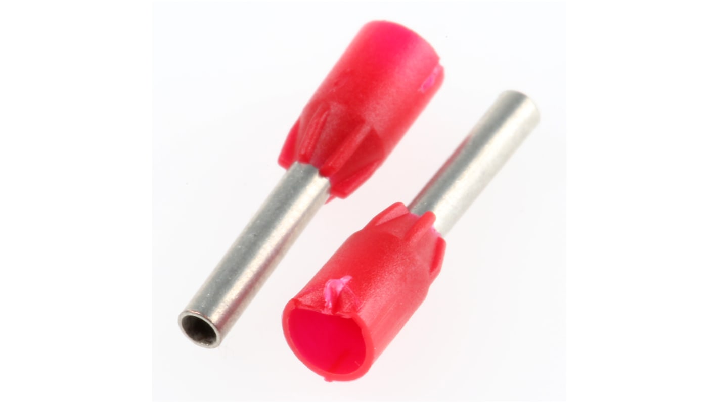 Legrand, Starfix Insulated Crimp Bootlace Ferrule, 8mm Pin Length, 1.7mm Pin Diameter, 1mm² Wire Size, Red