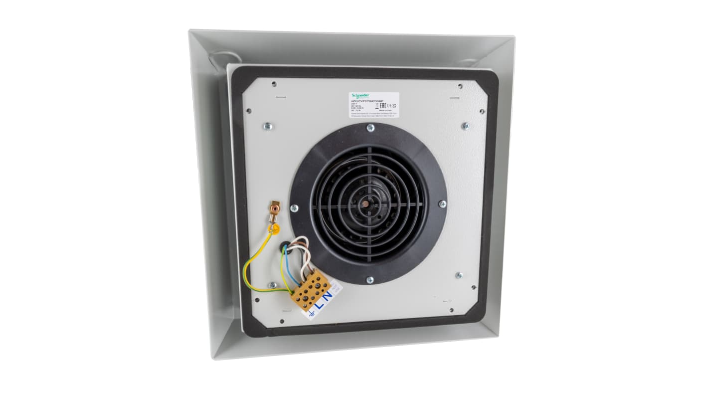 Ventilador con filtro Schneider Electric de 340 x 96mm, alim. 230 V, 85W, caudal filtrado 350m³/h, 64dB, IP54