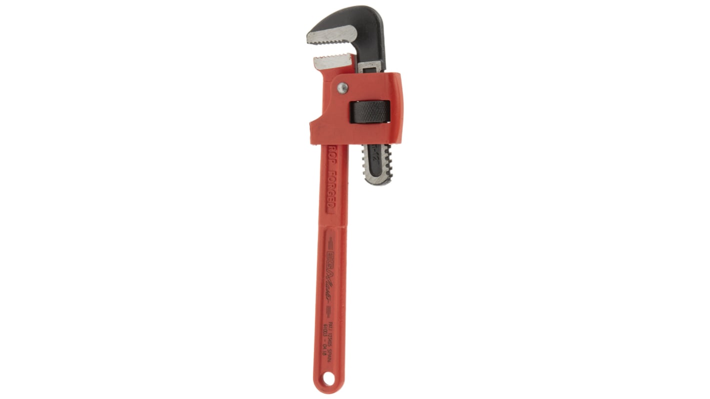 Ega-Master Pipe Wrench, 304.8 mm Overall, 25.4mm Jaw Capacity, Metal Handle