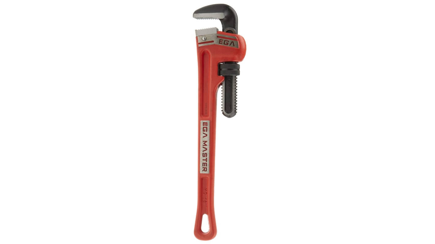 Ega-Master Pipe Wrench, 457.2 mm Overall, 50.08mm Jaw Capacity, Metal Handle