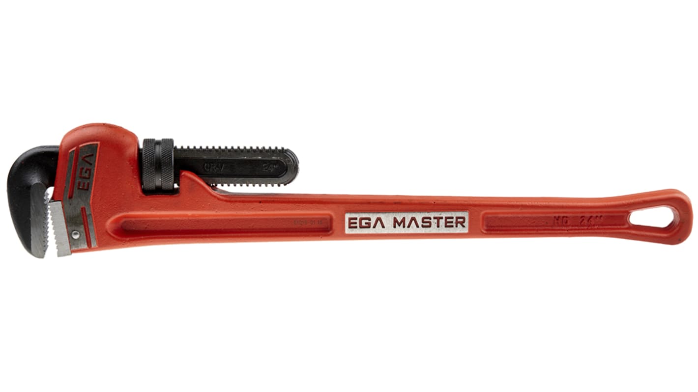 Ega-Master Pipe Wrench, 609.6 mm Overall, 76.2mm Jaw Capacity, Metal Handle