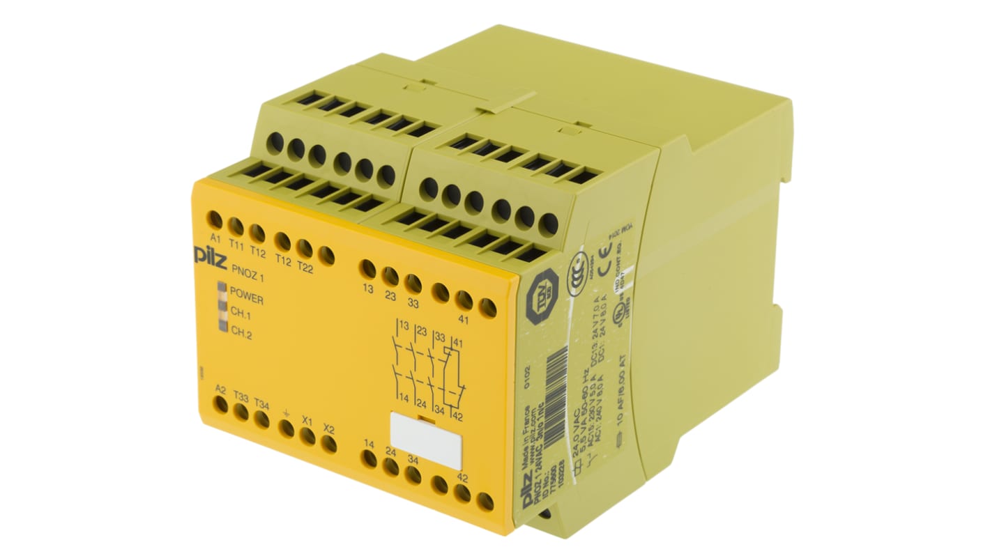 Pilz Dual-Channel Emergency Stop Safety Relay, 24V ac, 3 Safety Contacts