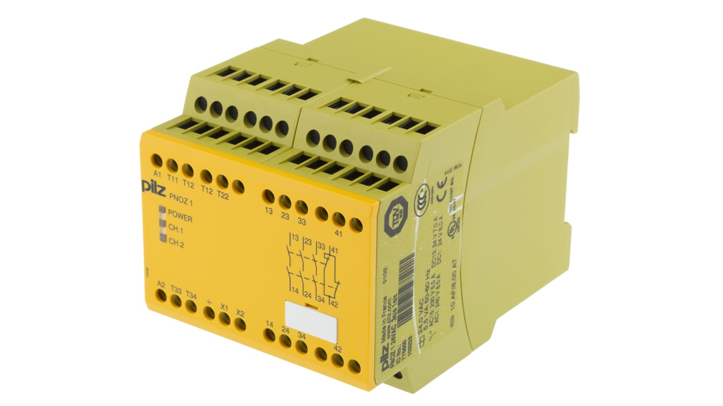 Relè di sicurezza Pilz PNOZ 1, 24V ca, 2 canali, 3 contatti di sicurezza