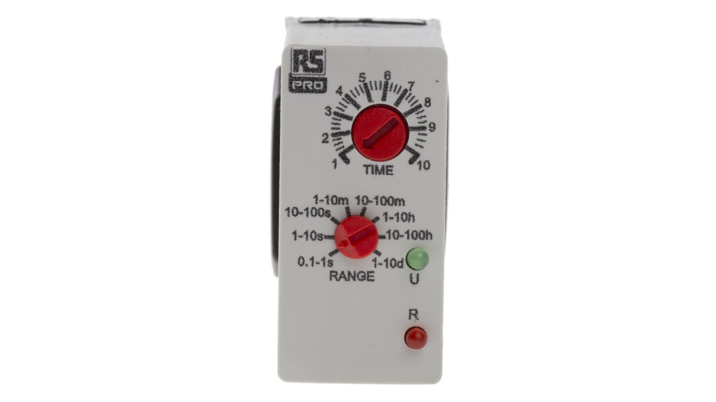 RS PRO Plug In Timer Relay, 12 → 240V ac/dc, 0.1 s → 10days, 1-Function, DPDT