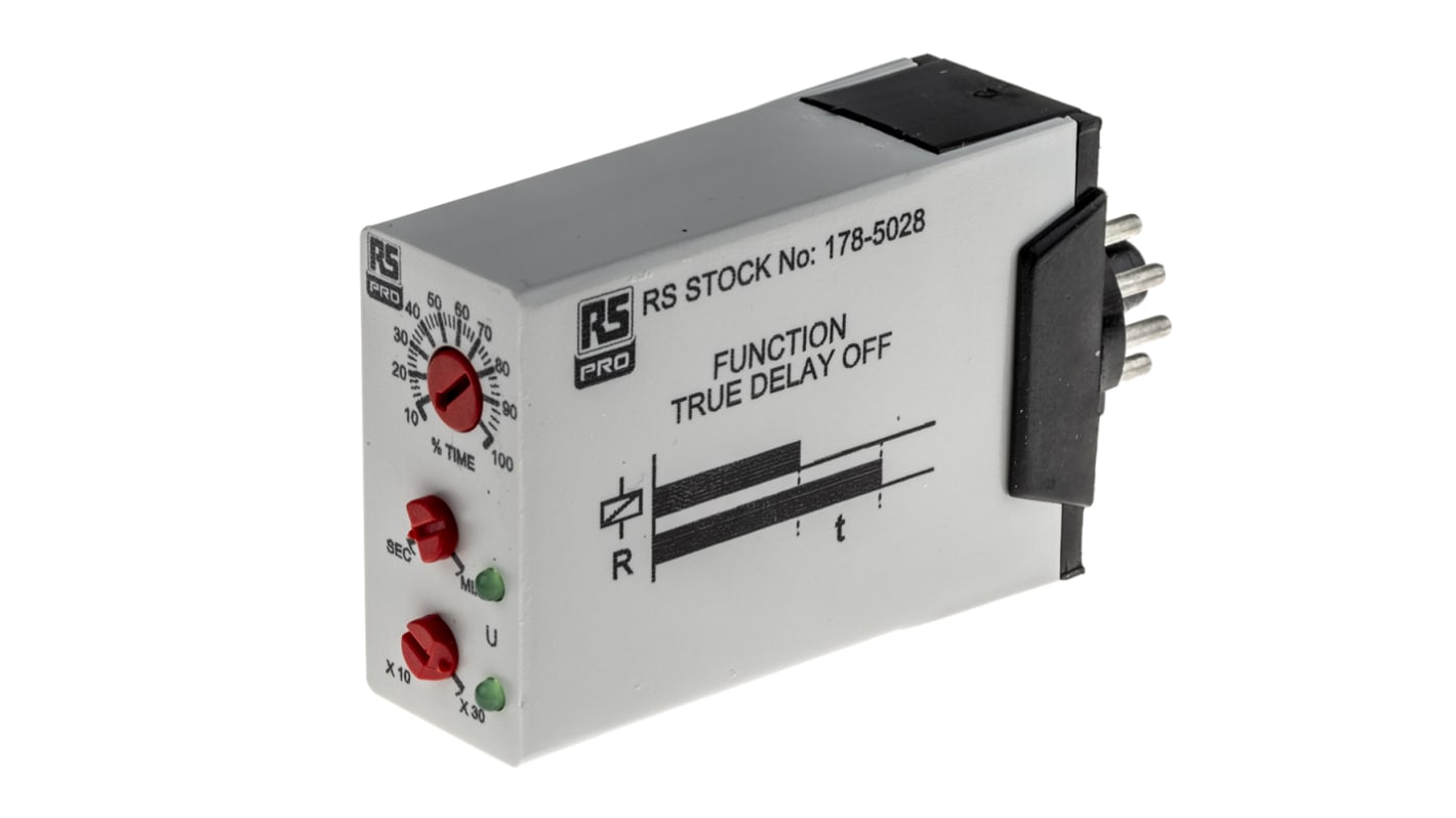 RS PRO Plug In Timer Relay, 24V ac, 0.1 s → 30min, 1-Function, DPDT