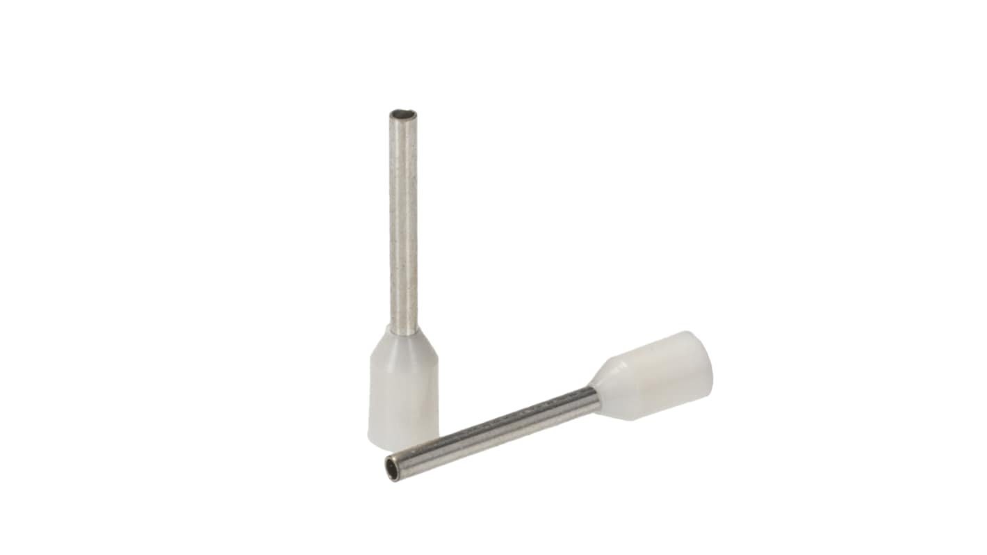 RS PRO Insulated Crimp Bootlace Ferrule, 12mm Pin Length, 1.0mm Pin Diameter, 20mm² Wire Size, White