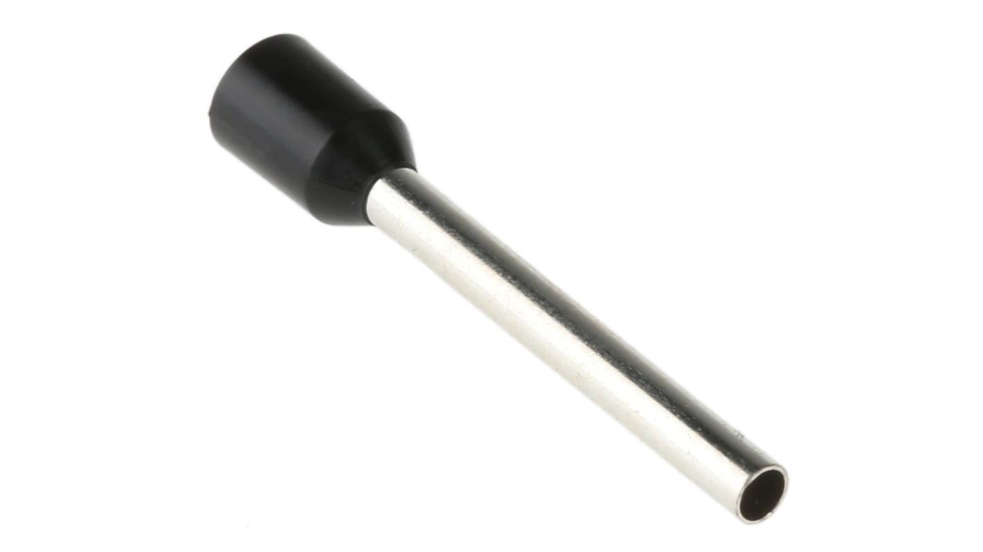 RS PRO Insulated Crimp Bootlace Ferrule, 18mm Pin Length, 1.7mm Pin Diameter, 1.5mm² Wire Size, Black