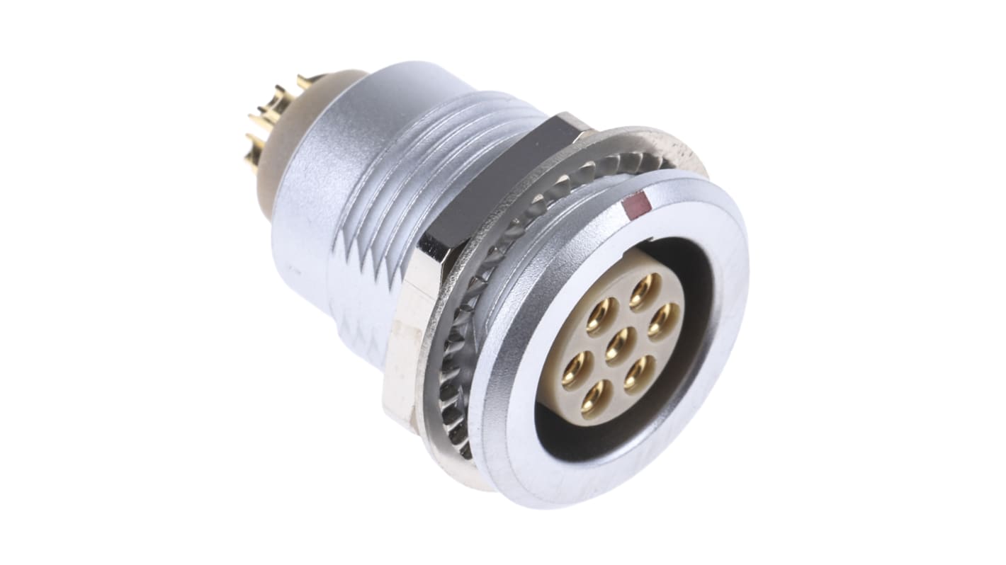 Lemo Circular Connector, 7 Contacts, Panel Mount, Socket, Female, IP50, 2B Series