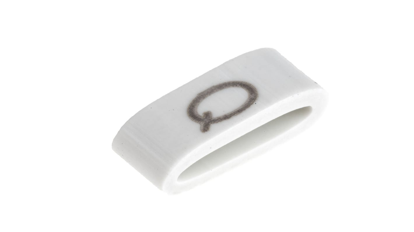 HellermannTyton HODS85 Slide On Cable Markers, Black on White, Pre-printed "Q", 1.8 → 6.3mm Cable