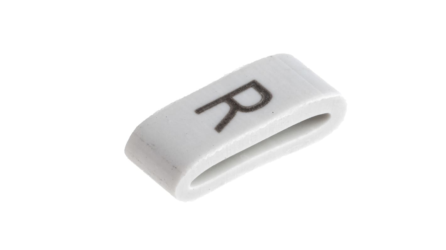 HellermannTyton HODS85 Slide On Cable Markers, Black on White, Pre-printed "R", 1.8 → 6.3mm Cable