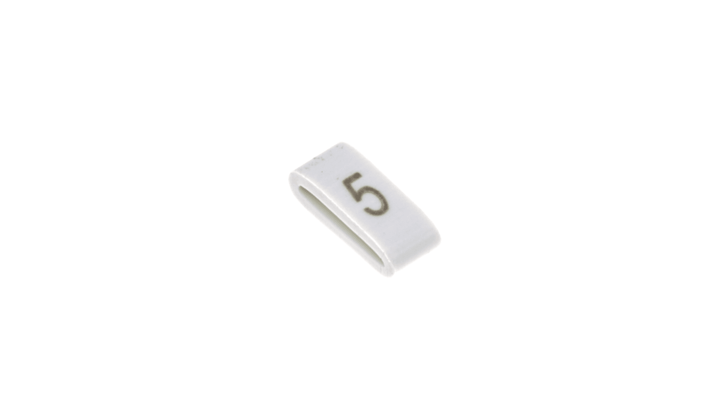 HellermannTyton HODS85 Slide On Cable Markers, Black on White, Pre-printed "5", 1.8 → 6.3mm Cable, 531-07856