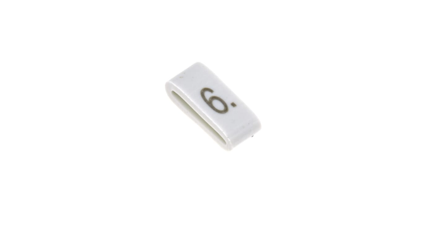 HellermannTyton HODS85 Slide On Cable Markers, Black on White, Pre-printed "6", 1.8 → 6.3mm Cable, 531-07857
