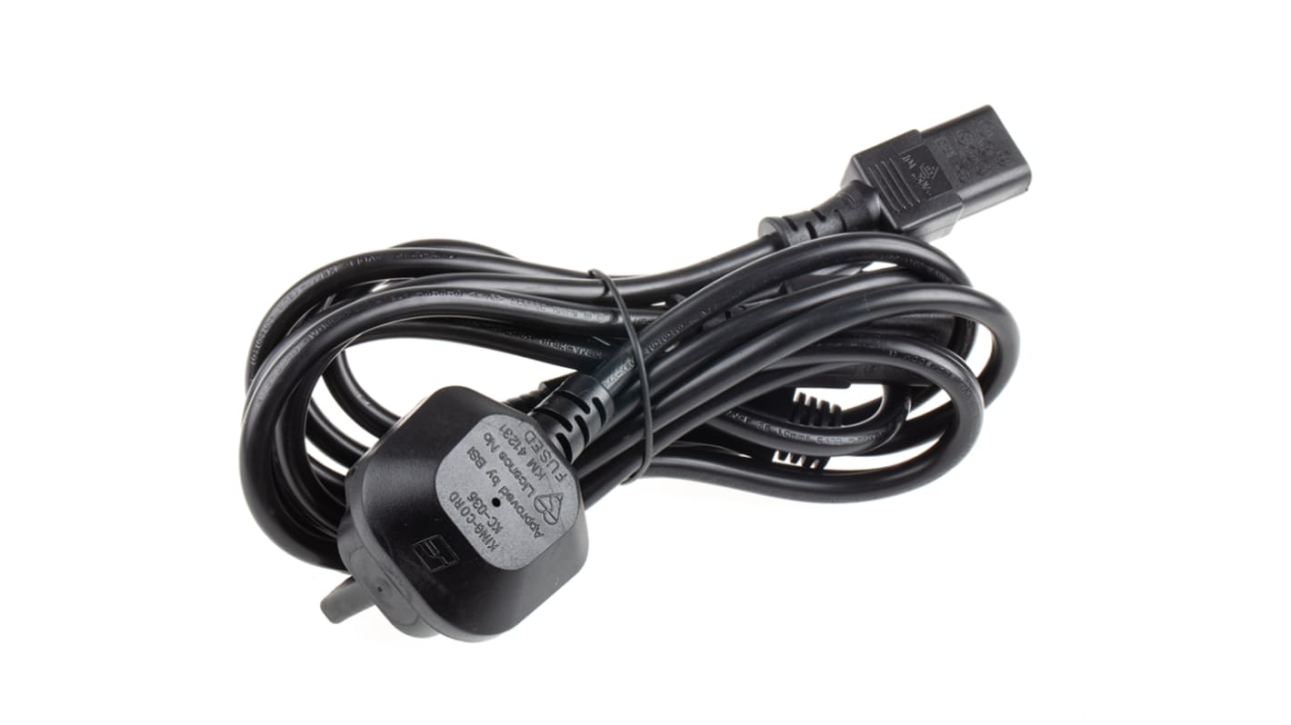 RS PRO Konfektioniertes Stromkabel, A IEC C13 x 2 / Buchse gerade, B UK-Stecker Typ G / Stecker abgewinkelt, 10 A, 2.5m