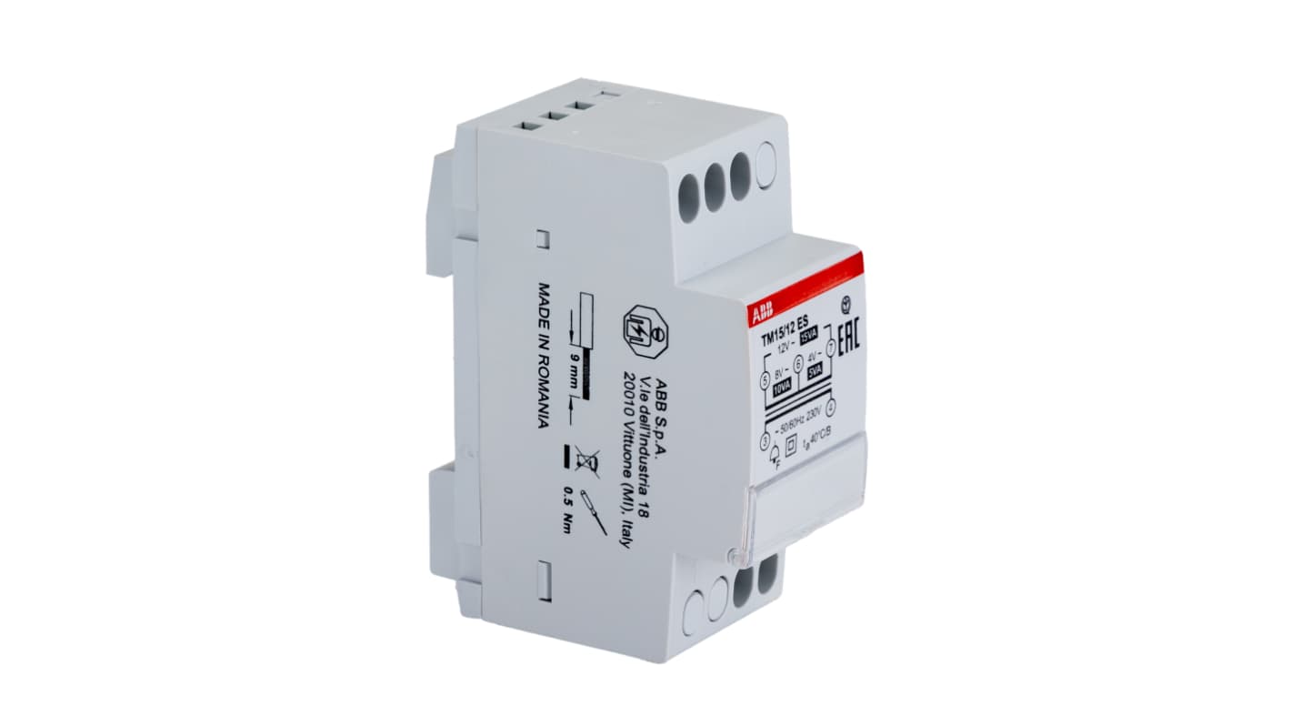 ABB 15W DIN Rail Transformer, 230V Primary, 12V Secondary
