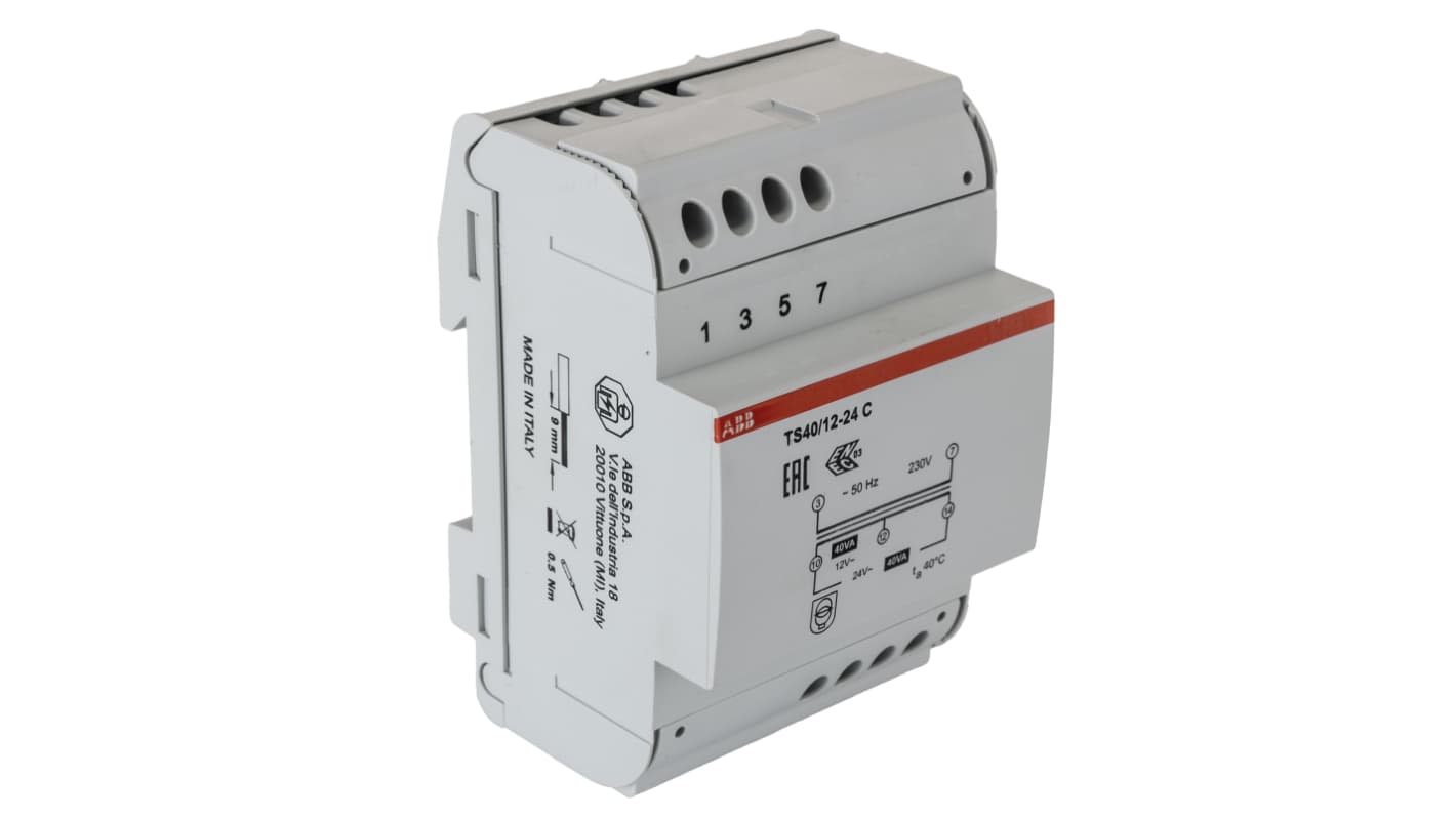 ABB 40W DIN Rail Transformer, 230V Primary, 24V Secondary