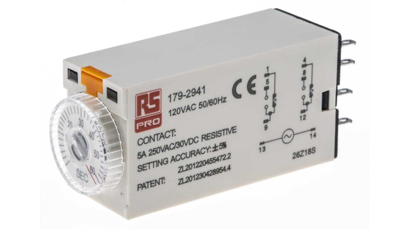 RS PRO Plug In Timer Relay, 110V ac, 2-Contact, 2 → 60s, 1-Function, DPDT
