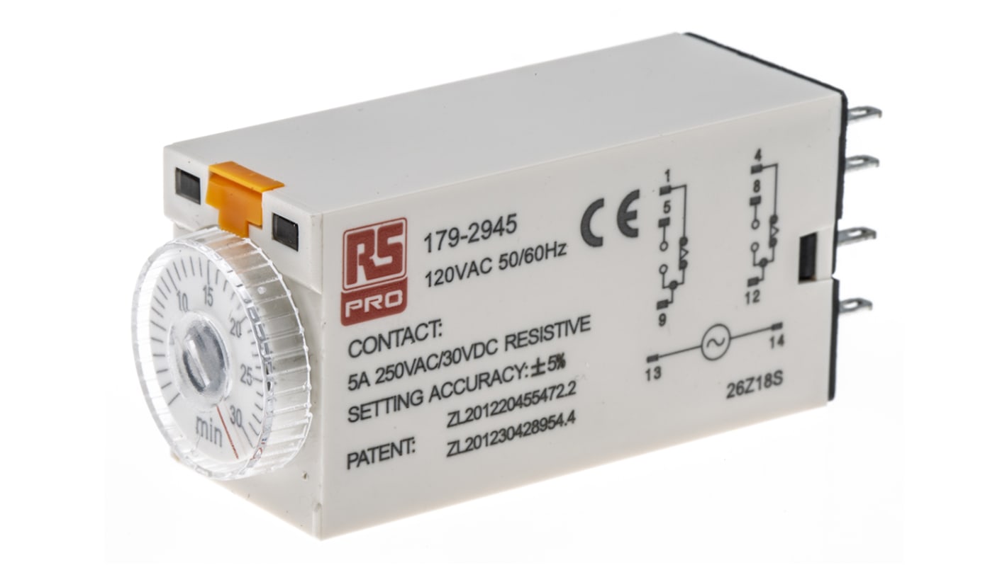 RS PRO Plug In Timer Relay, 110V ac, 2-Contact, 1 → 30min, 1-Function, DPDT