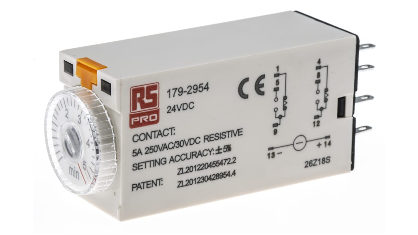 RS PRO Plug In Timer Relay, 24V dc, 2-Contact, 0.2 → 5min, 1-Function, DPDT