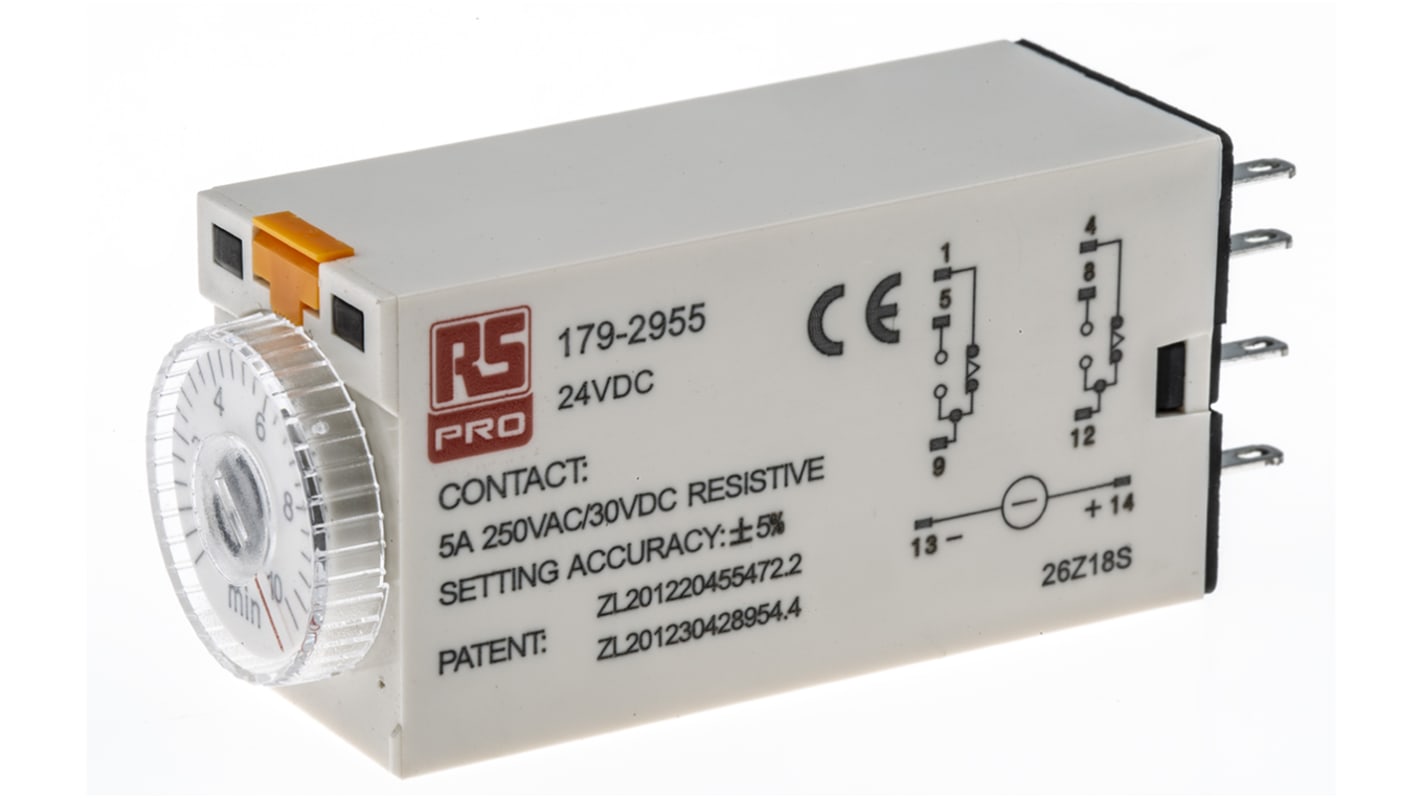 RS PRO シングル タイマーリレー, 0.5 → 10min, 24V dc, DPDT, プラグイン