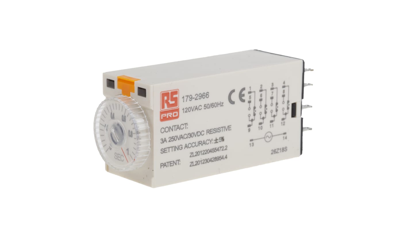 RS PRO Plug In Time Delay Relay, 110V ac, 4-Contact, 0.1 → 1s, 1-Function, 4PDT