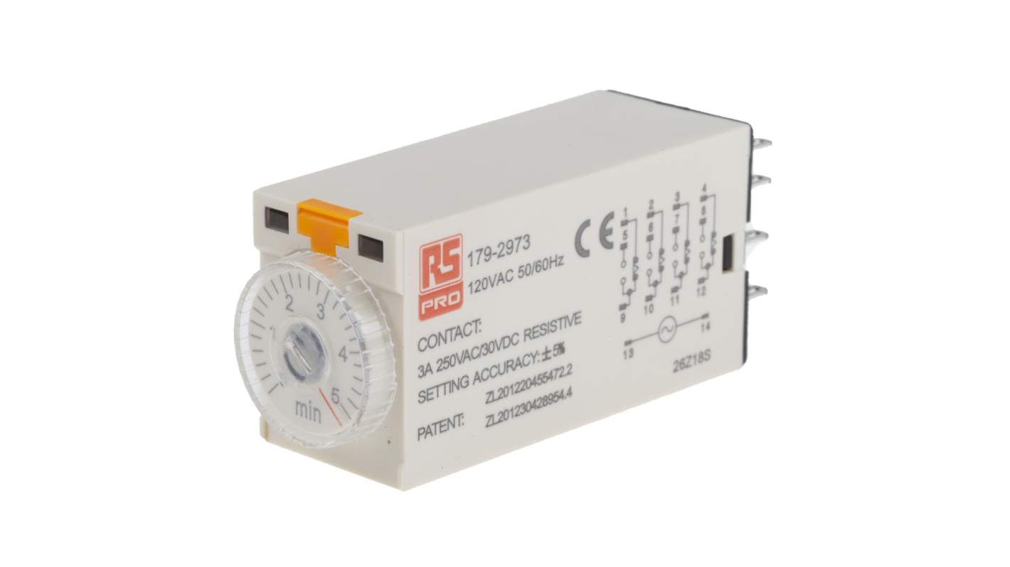 RS PRO Plug In Timer Relay, 110V ac, 4-Contact, 0.2 → 5min, 1-Function, 4PDT