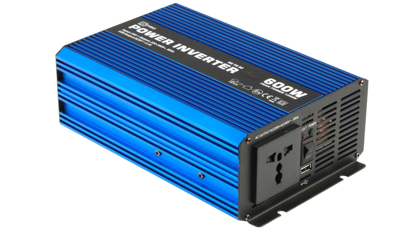 RS PRO Pure Sine Wave 600W Power Inverter, 24V Input, 230V Output