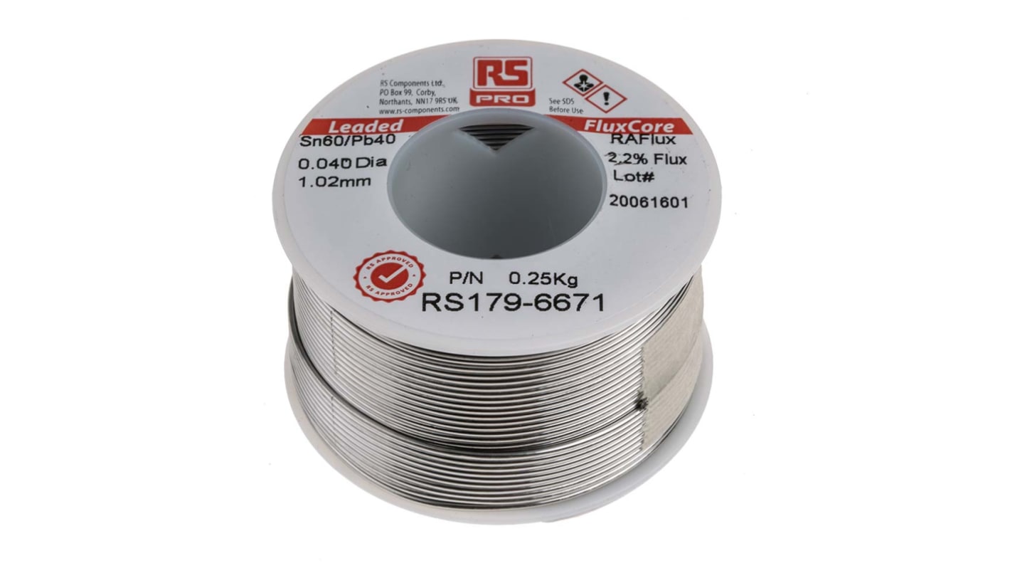 Lutowie z ołowiem średnica 1mm RS PRO 40% Pb temp. topnienia 183°C 250g 60% Zn