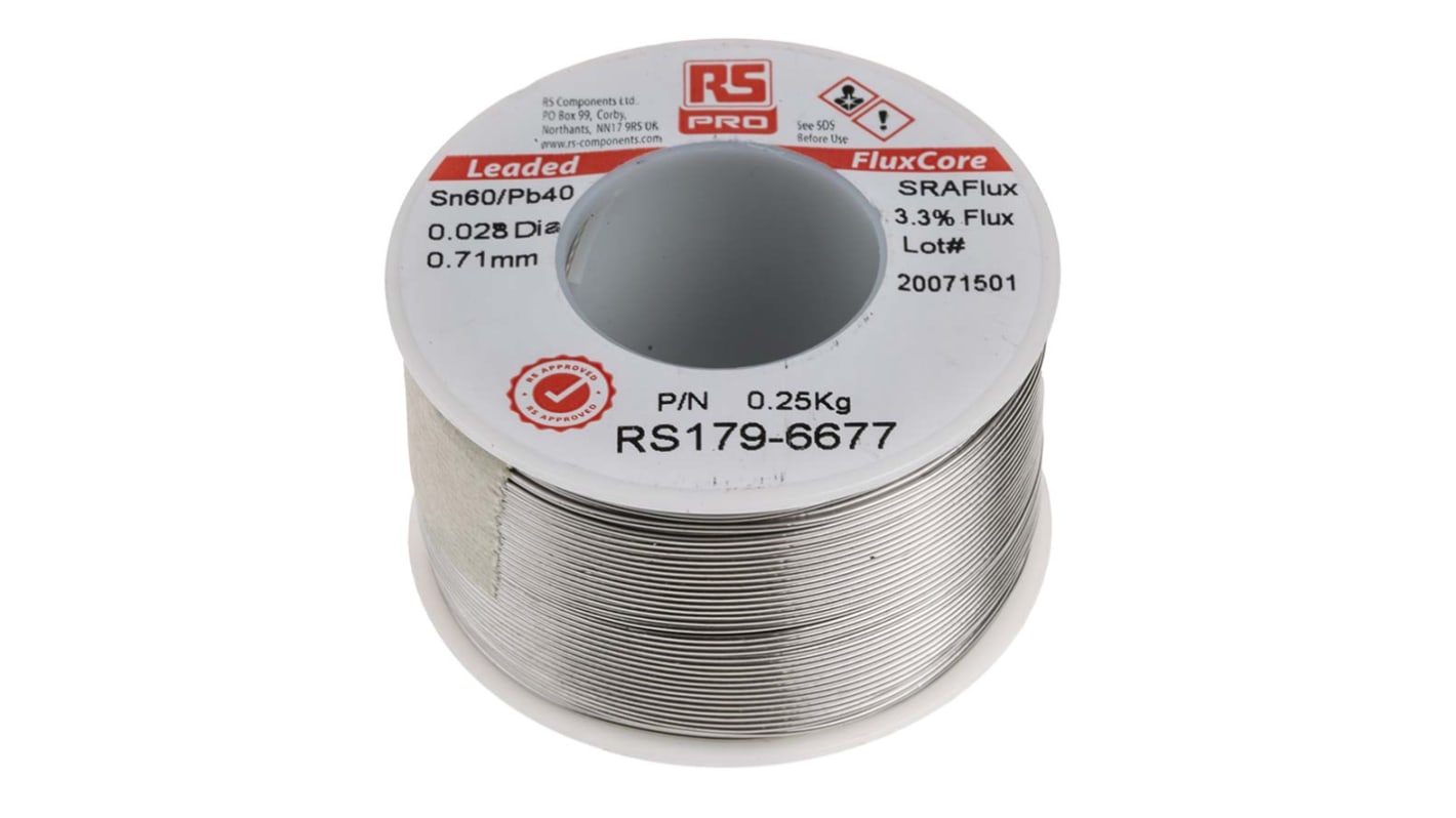 Lutowie z ołowiem średnica 0.7mm RS PRO 40% Pb temp. topnienia 183°C 250g 60% Zn