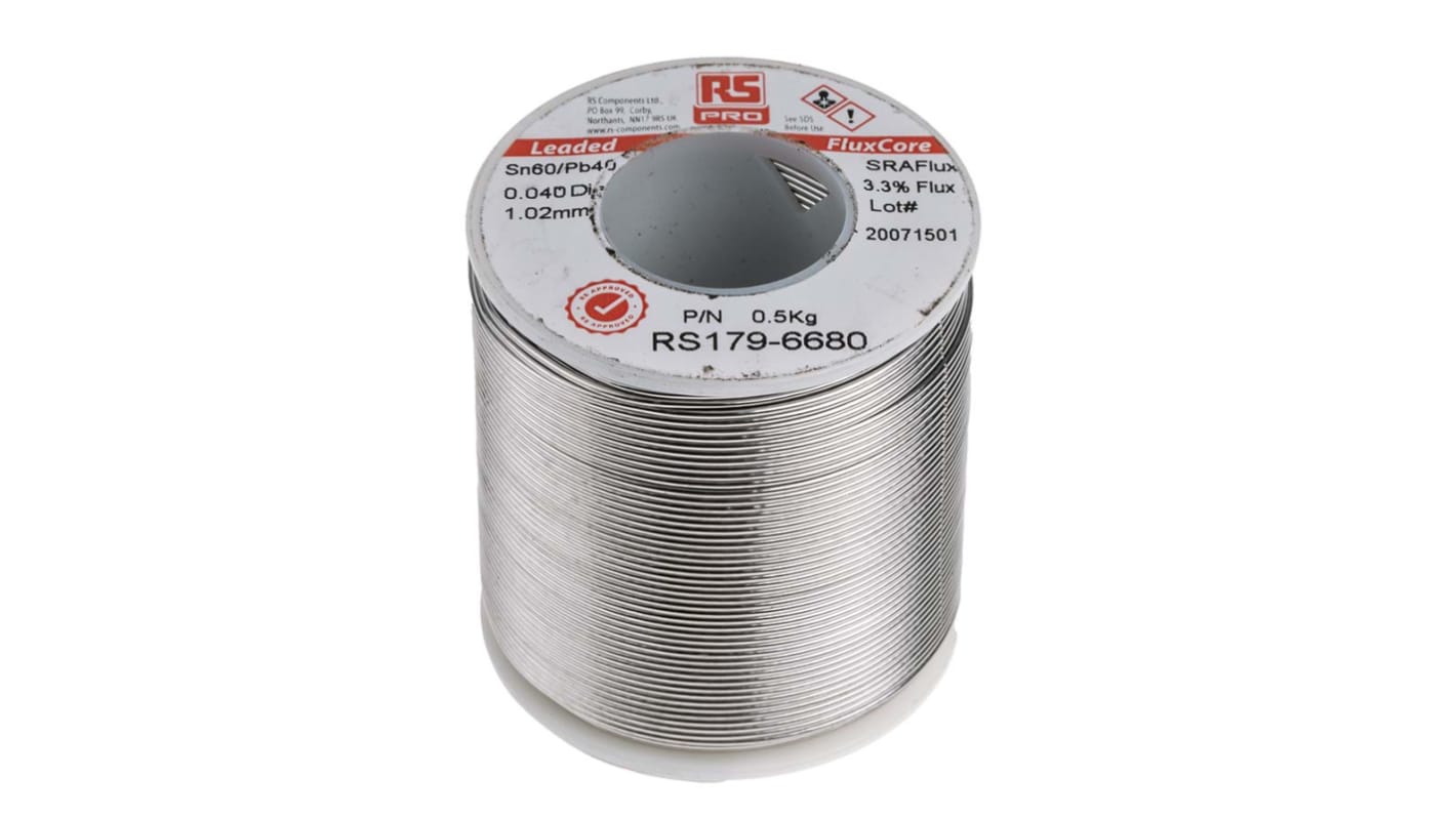 Lutowie z ołowiem średnica 1mm RS PRO 40% Pb temp. topnienia 183°C 500g 60% Zn