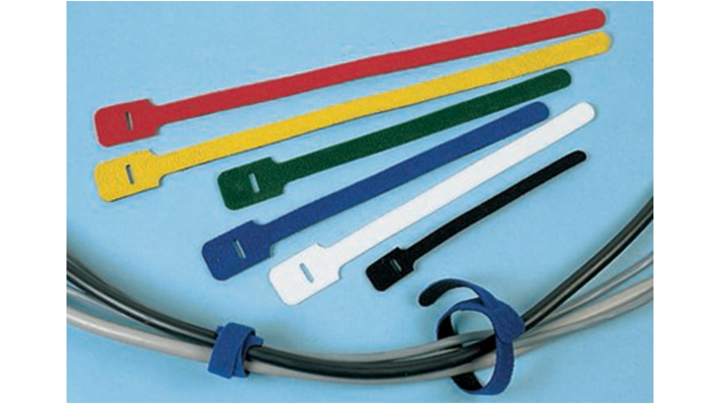 RS PRO Cable Tie, Hook and Loop, 225mm x 25 mm, White Nylon