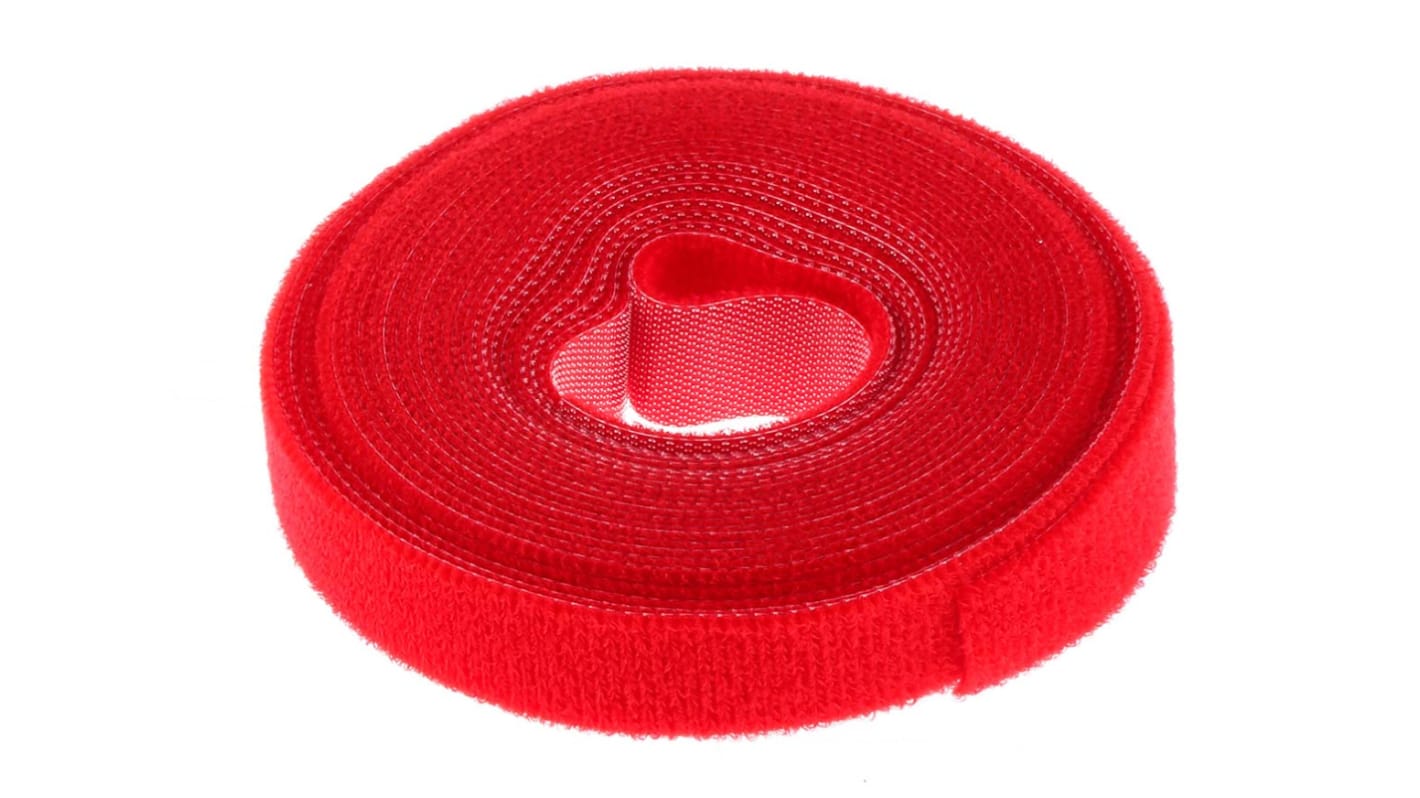 RS PRO Cable Tie, Hook and Loop, 5m x 16 mm, Red Nylon, Pk-1
