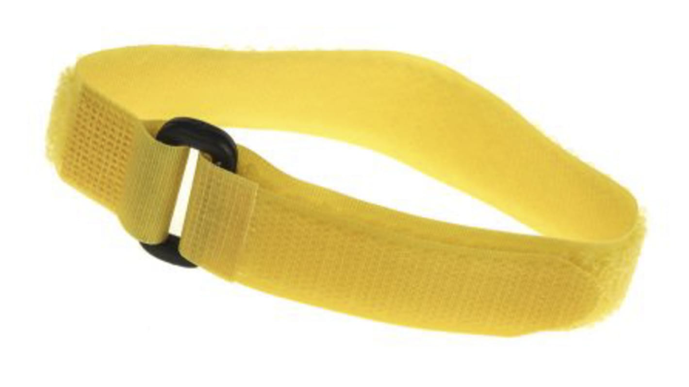 RS PRO Cable Tie, Hook and Loop, 300mm x 20 mm, Yellow Nylon, Pk-10