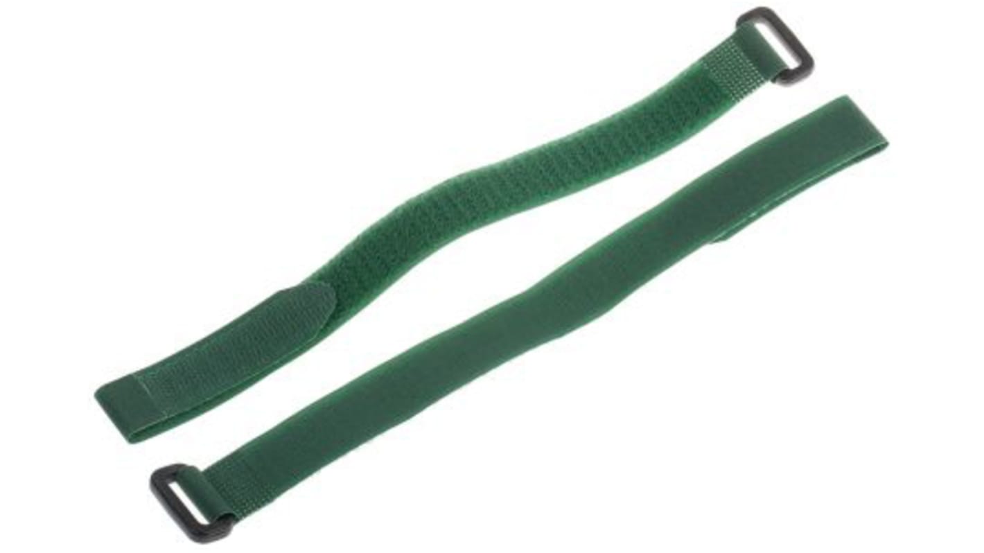 RS PRO Cable Tie, Hook and Loop, 300mm x 20 mm, Green Nylon, Pk-10