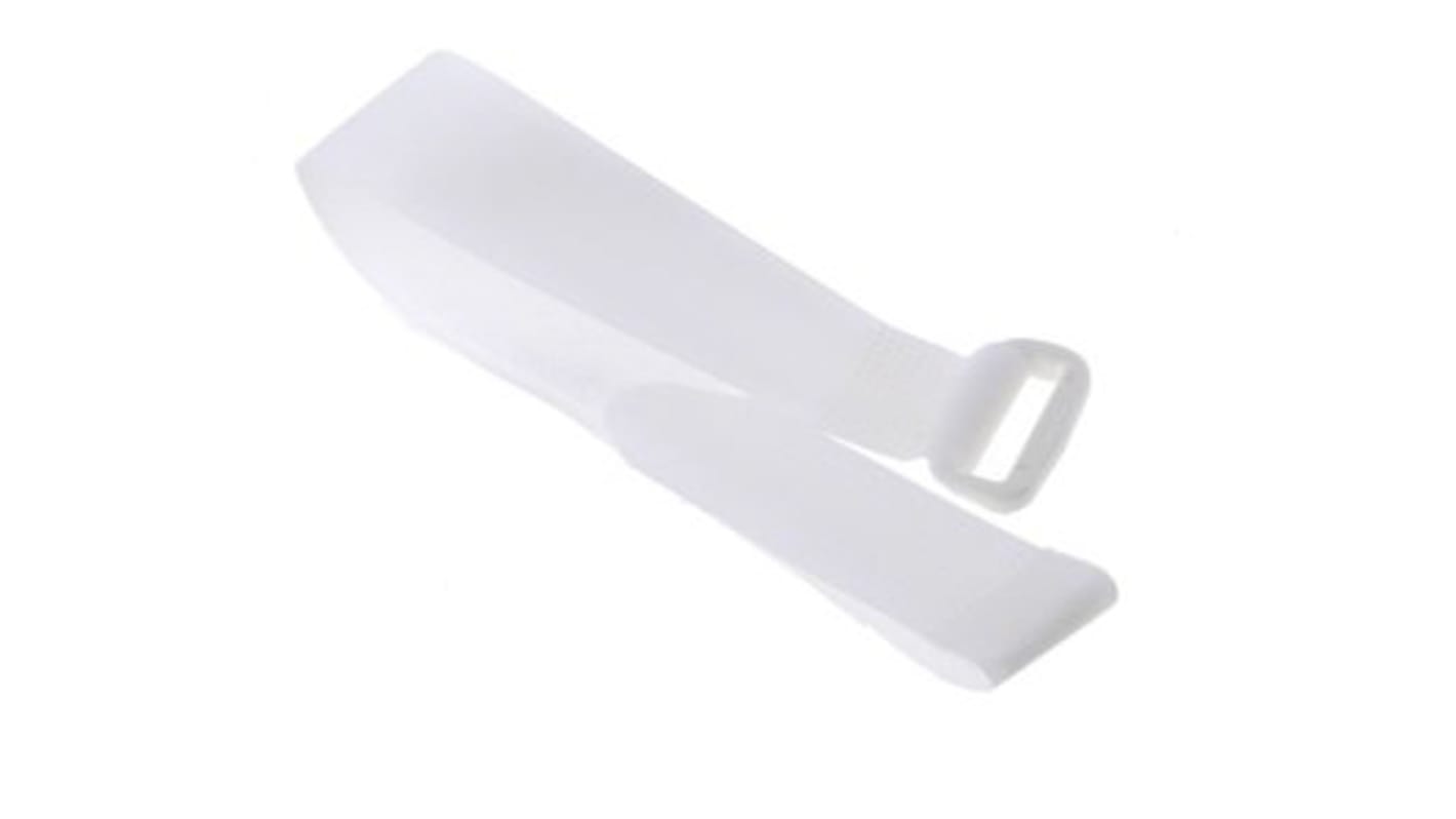 RS PRO Cable Tie, Hook and Loop, 310mm x 20 mm, White Nylon, Pk-10