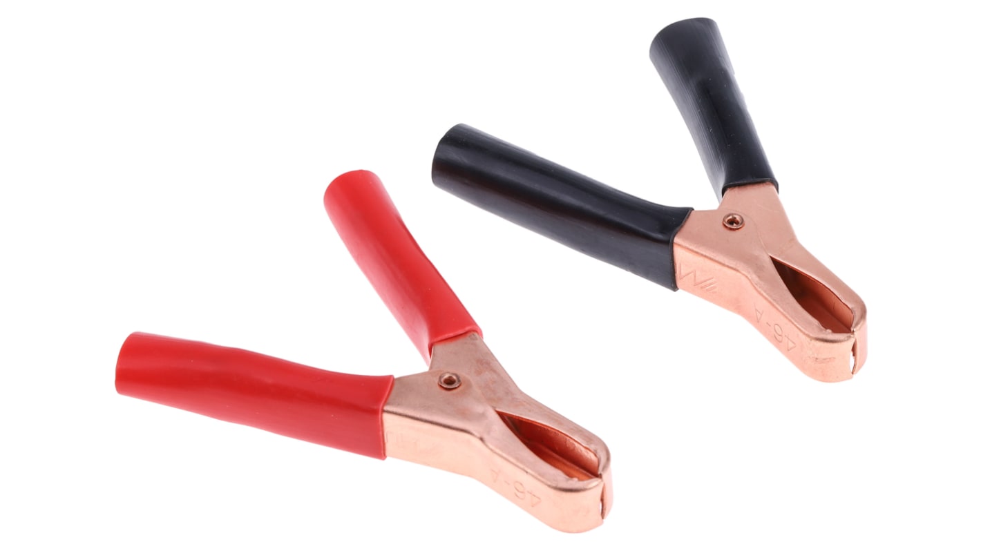 Mueller Electric Crocodile Clip, Copper-Plated Steel Contact, 50A, Black, Red