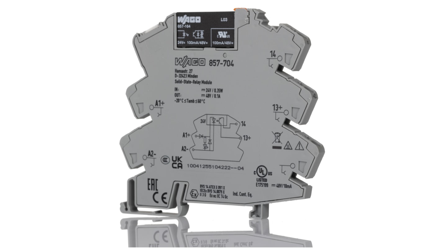 Relais statique WAGO 857, 0,1 A, Rail DIN, 30 V c.c., 48 V c.c.