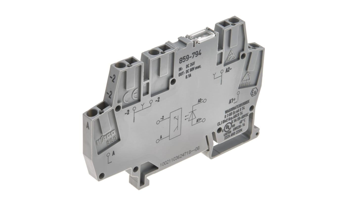 WAGO 859 Series Grey Optocoupler Terminal Block, 2.5mm², Clamp Termination