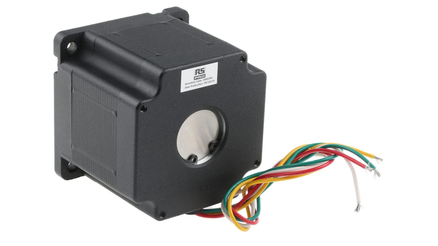 RS PRO Hybrid Stepper Motor, 2.3 V, 1.8°, 85.85 x 85.85mm Frame, 12.7mm Shaft